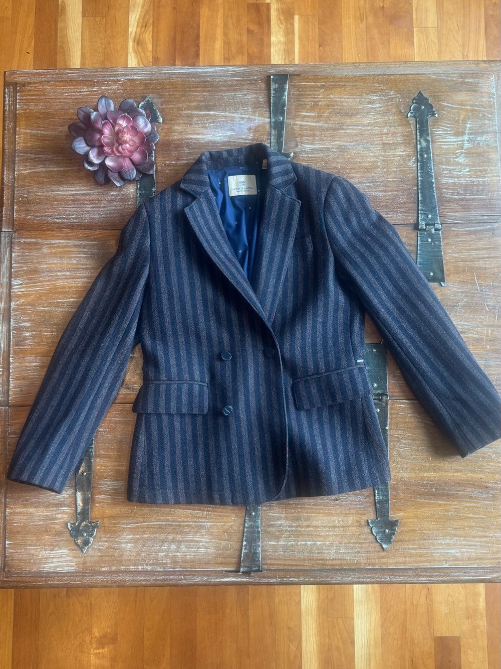 Scotch & Soda Navy Blazer with Brown Pinstripes